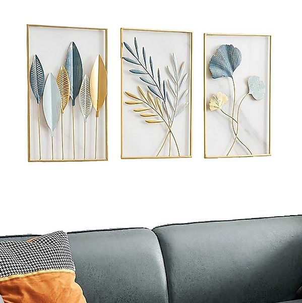 Coonoor Wanddekoobjekt 3er Set Wandskulptur aus Metall Gingko, Wandbehang W günstig online kaufen