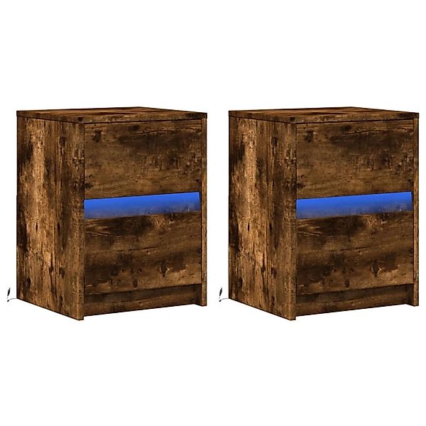 vidaXL Nachttische mit LED-Leuchten 2 Stk, Räuchereiche Holzwerkstoff 85204 günstig online kaufen