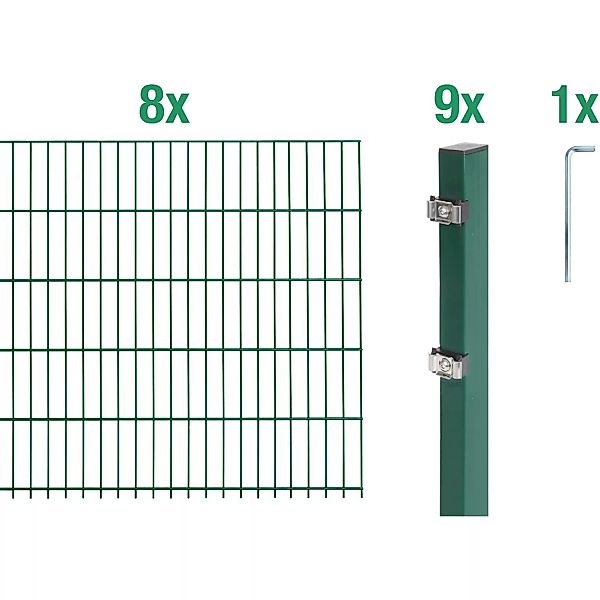 Metallzaun Grund-Set Doppelstabmatte verz. Grün beschichtet 8 x 2 m x 1 m günstig online kaufen