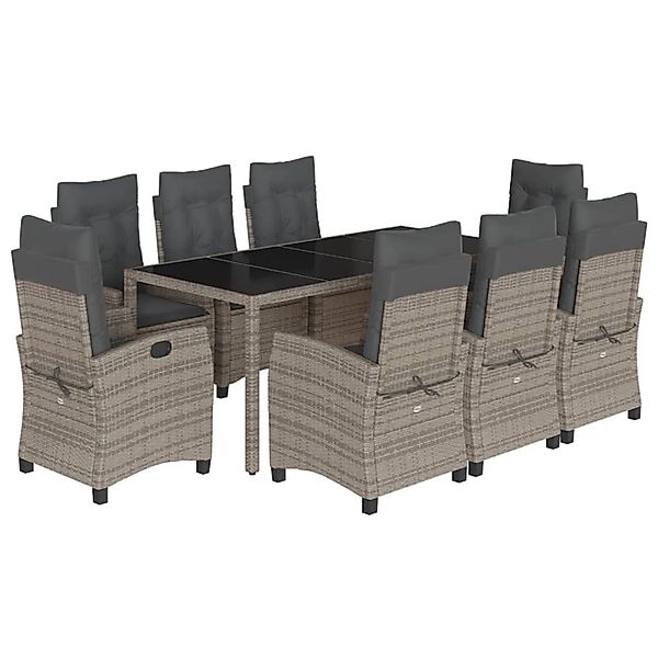 vidaXL 9-Tlg Garten-Essgruppe mit Kissen Grau Poly Rattan 3212652 günstig online kaufen