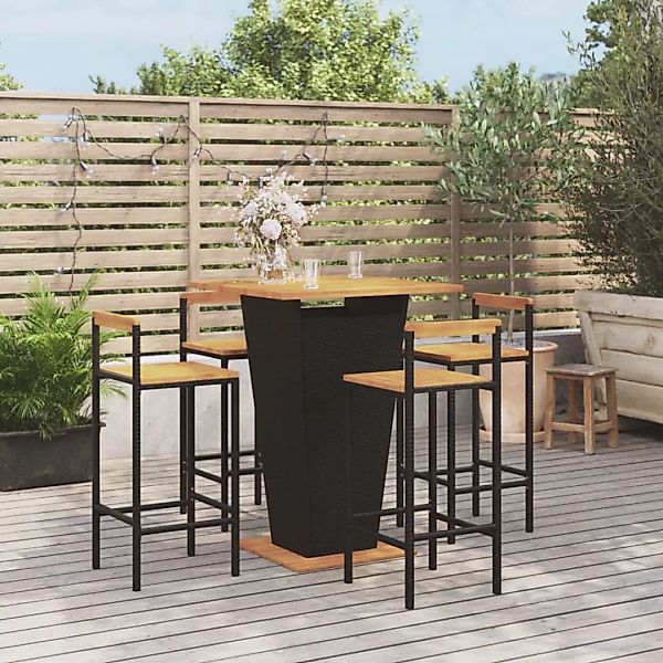 Vidaxl 5-tlg. Gartenbar-set Schwarz Poly Rattan & Massivholz Akazie günstig online kaufen