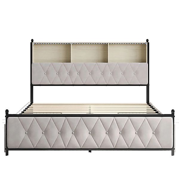 PXloue Doppelbett mit LED-Beleuchtung-4 Schubladen und Ladestation-Samt 140 günstig online kaufen