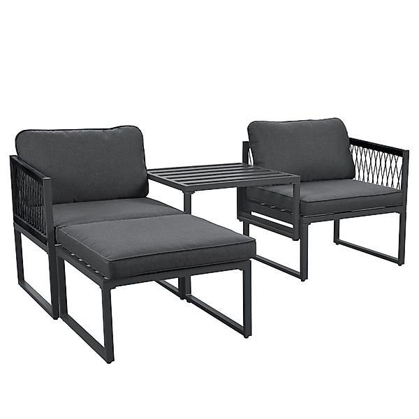 Gartenlounge-Set mit 2 Sesseln und 2 Hockern, Metallrahmen, Grau günstig online kaufen