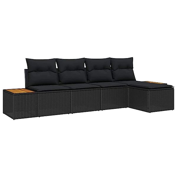 vidaXL Garten-Sofa-Set mit Kissen 5-Tlg Schwarz Poly Rattan 3348064 günstig online kaufen