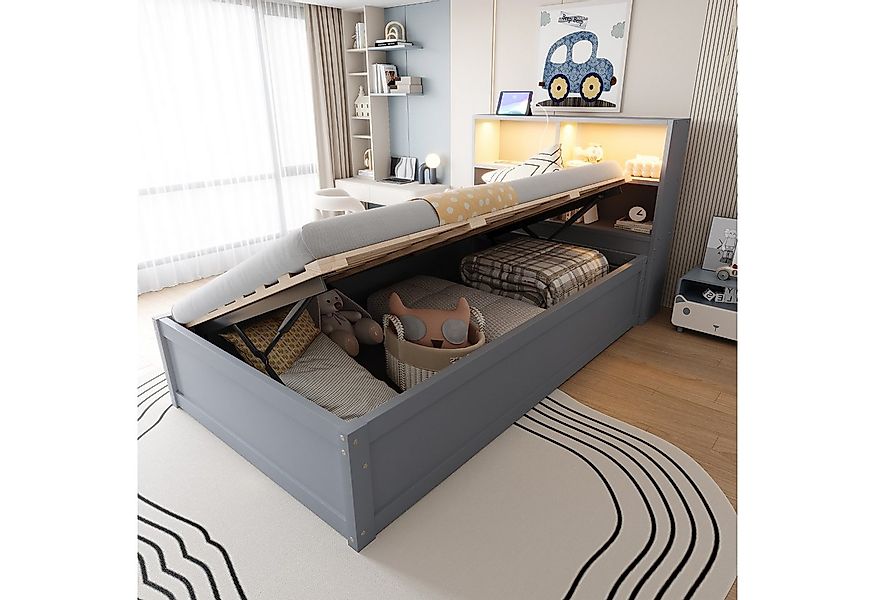 Flieks Kinderbett, Hydraulisches Stauraumbett 90x200cm mit Steckdose und Li günstig online kaufen