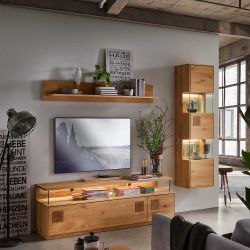 Wohnwand Wildeiche geölt in modernem Design 213 cm breit (dreiteilig) günstig online kaufen