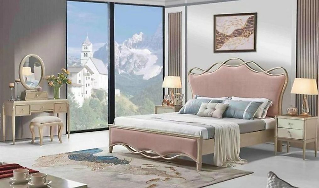 JVmoebel Bett, Design Schlafzimmer Bett Luxus Betten Leder Rosa Doppel Pols günstig online kaufen