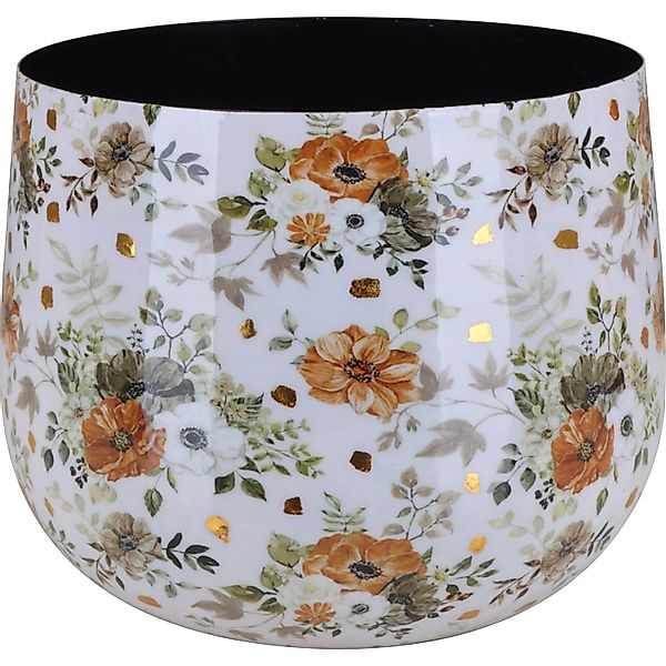 Übertopf Flora mit Blumenmuster Ø 21 cm x 17 cm Weiß-Gold günstig online kaufen