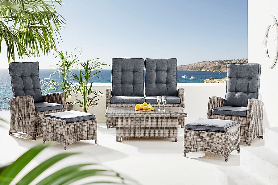 KONIFERA Gartenlounge-Set "Monaco" Set, 2x Sessel, 1x2er Sofa, 2x Hocker, 1 günstig online kaufen