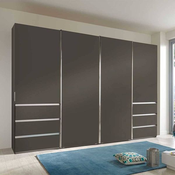 Schwebetürenkleiderschrank in Braun sechs Schubladen günstig online kaufen