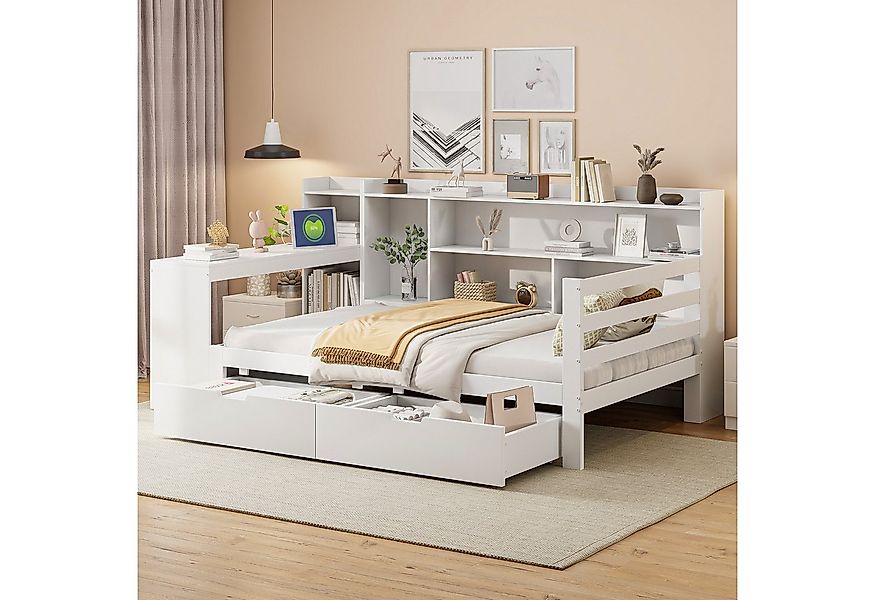 Flieks Massivholzbett, Daybett Kinderbett 90x200cm mit Schreibtisch Steckdo günstig online kaufen