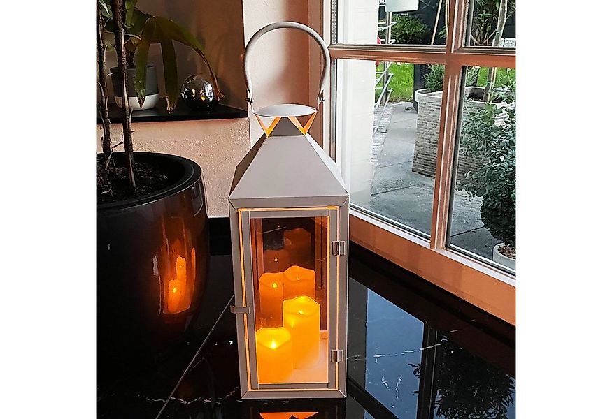 Mojawo Laterne XXL Garten - Laterne Windlicht Weiß Metall 54cm günstig online kaufen