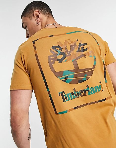 Timberland – Box Camo – T-Shirt in Weizenbraun mit Rückenprint im Military- günstig online kaufen