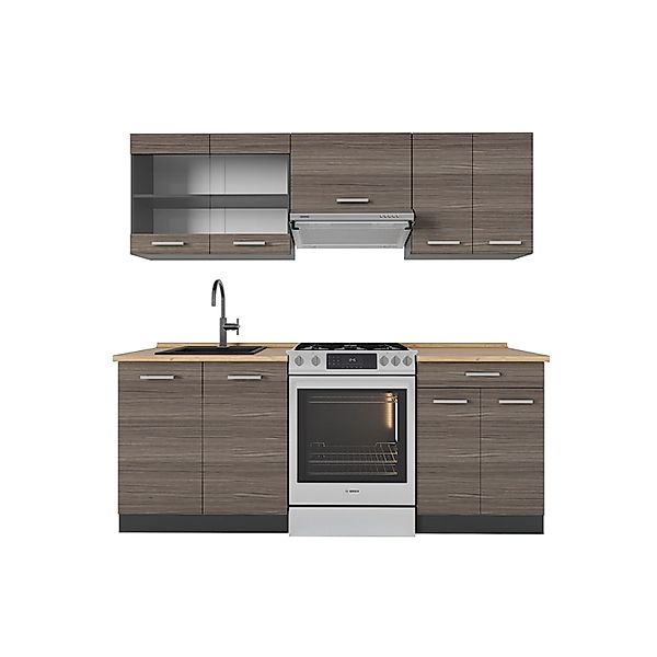 Vicco R-Line Küchenzeile Edelgrau/Anthrazit 200 cm AP Eiche ohne E-Geräte günstig online kaufen