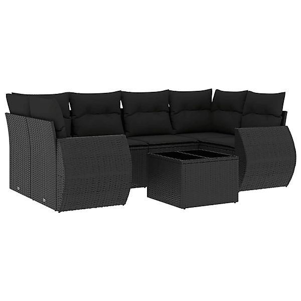 vidaXL 7-Tlg Garten-Sofagarnitur mit Kissen Schwarz Poly Rattan 3253452 günstig online kaufen