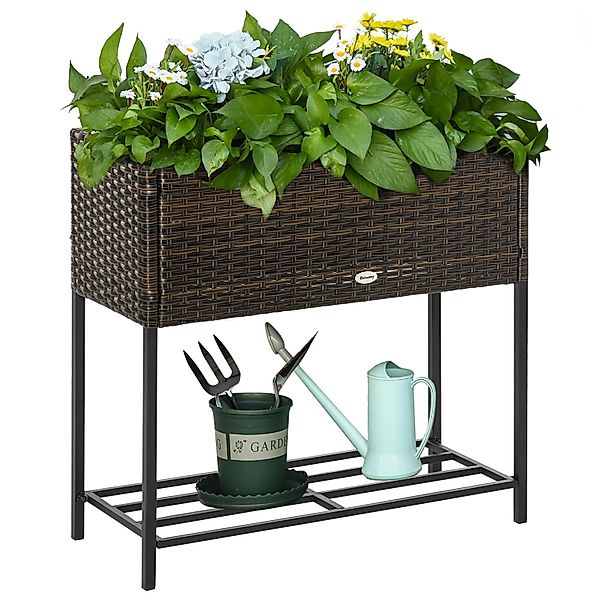 Outsunny Poly Rattan Blumenkasten mit Füßen Ablage günstig online kaufen