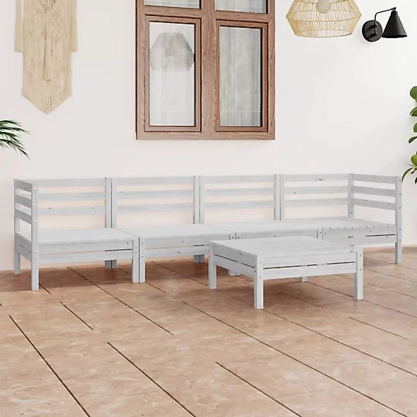 5-tlg. Garten-lounge-set Weiß Kiefer Massivholz günstig online kaufen