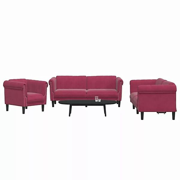 vidaXL Sofa 3-tlg. Sofagarnitur Weinrot Samt günstig online kaufen