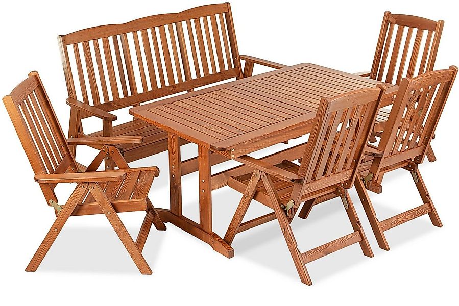 KONSIMO® Garten-Essgruppe ALCES Gartenmöbel-Set aus Massivholz, (4x Stuhl, günstig online kaufen