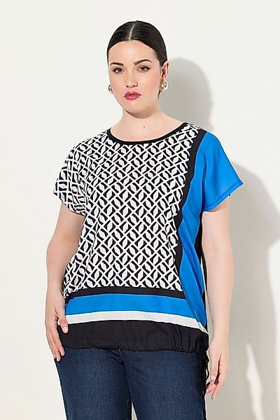 Ulla Popken Druckbluse Blusenshirt Patchlook Satinfront Rundhals Halbarm günstig online kaufen