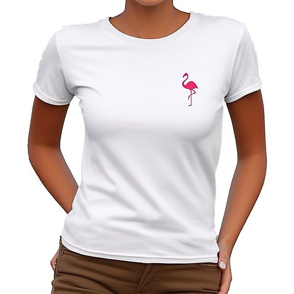 Banco T-Shirt Damen Sommer Flamingo Unifarben Rundhalsausschnitt Rundhalsau günstig online kaufen