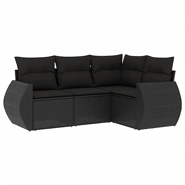 vidaXL 4-Tlg Garten-Sofagarnitur mit Kissen Schwarz Poly Rattan 3221304 günstig online kaufen