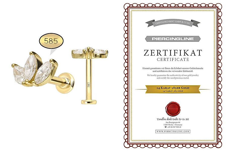 PIERCINGLINE Piercing-Set 14 Karat Gold Labret mit Innengewinde MOISSANIT-L günstig online kaufen