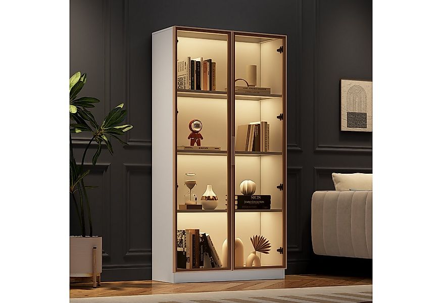 REDOM Standvitrine LED Vitrinenschrank Glasvitrine Weiß (1-St) mit 16-farbi günstig online kaufen