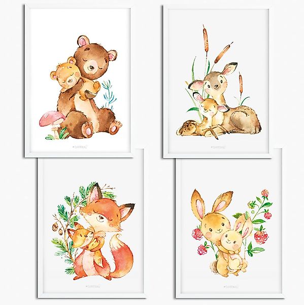 Sunnywall Poster Poster Kinderzimmer Waldtier Familie günstig online kaufen