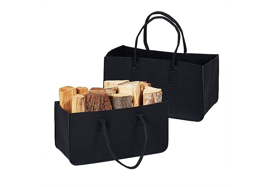 relaxdays Holztragetasche 2er Set Kaminholztasche aus Filz schwarz günstig online kaufen