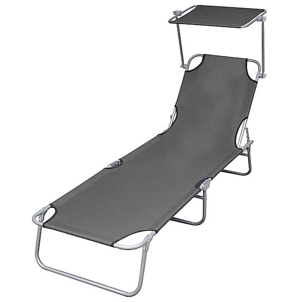 furnicato Sonnenliege Klappbar mit Sonnenschutz Stahl Grau günstig online kaufen