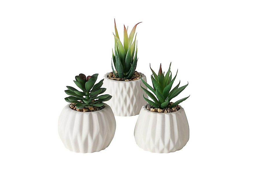 Kunstpflanze Deko Kunstpflanze im weißen Topf 3er Set - 15 / 12 / 10 cm Höh günstig online kaufen