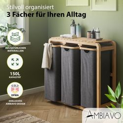 AMBIAVO Wäschekorb 3 Fächer mit waschbaren günstig online kaufen