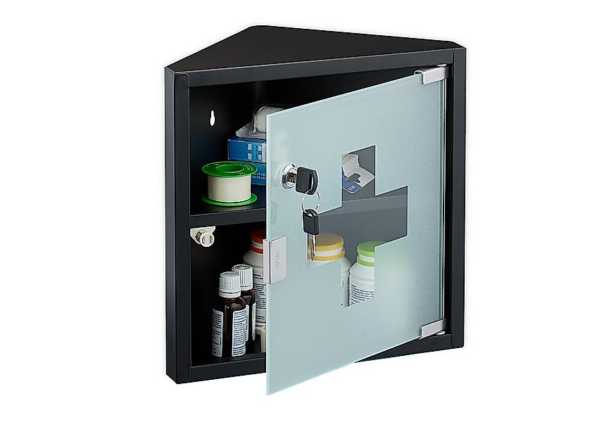 relaxdays Medizinschrank mit Glastür schwarz günstig online kaufen