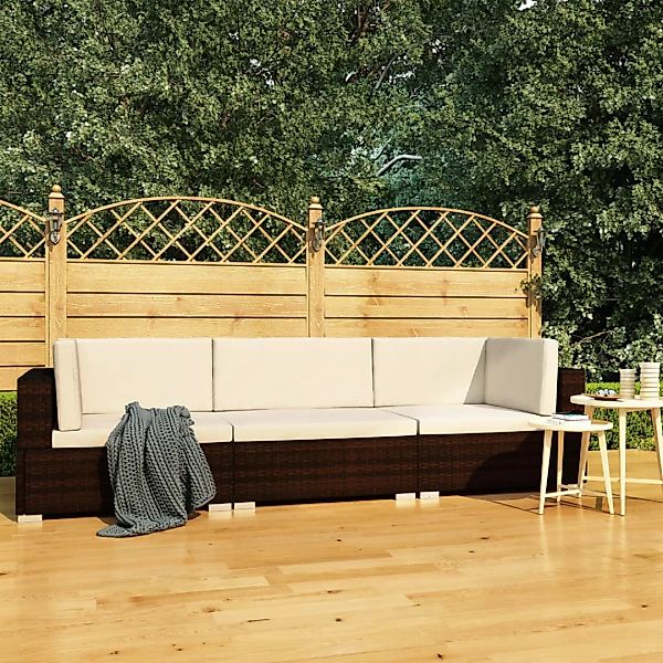 3-tlg. Garten-sofagarnitur Mit Auflagen Poly Rattan Braun günstig online kaufen