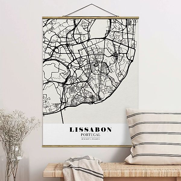 Stoffbild Karten mit Posterleisten - Hochformat Stadtplan Lissabon - Klassi günstig online kaufen