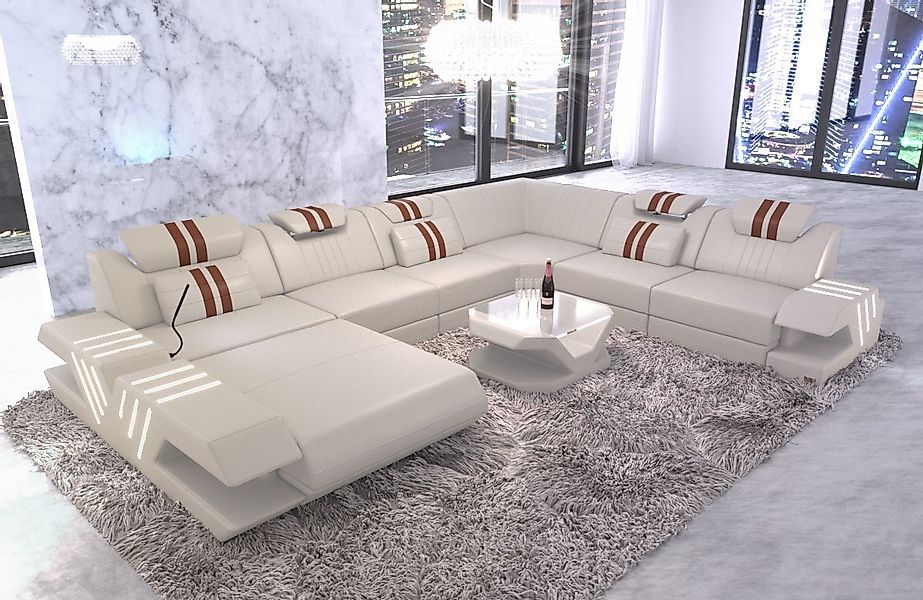 Sofa Dreams Wohnlandschaft Sofa Ledercouch Leder Venedig XXL U Form Lederso günstig online kaufen