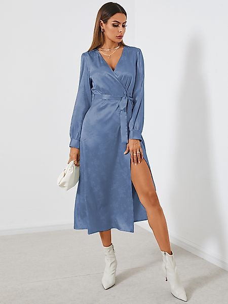 YOINS Deep Jacquard Wrap Design mit V-Ausschnitt Satin Maxi Kleid günstig online kaufen