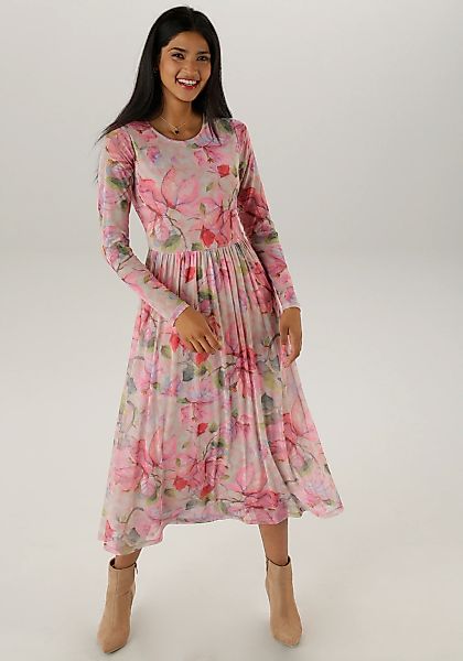 Aniston SELECTED Midikleid, in Mesh-Qualität und floralem Muster günstig online kaufen