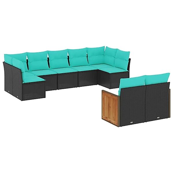 vidaXL 9-Tlg Gartensofa-Set mit Kissen Schwarz Polyrattan 3227968 günstig online kaufen