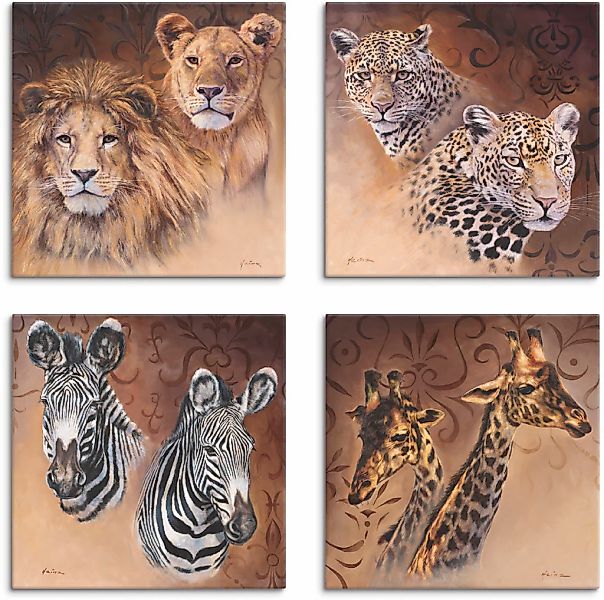 Artland Leinwandbild "Löwen Leoparden Zebra Giraffen", Wildtiere, (4 St.), günstig online kaufen