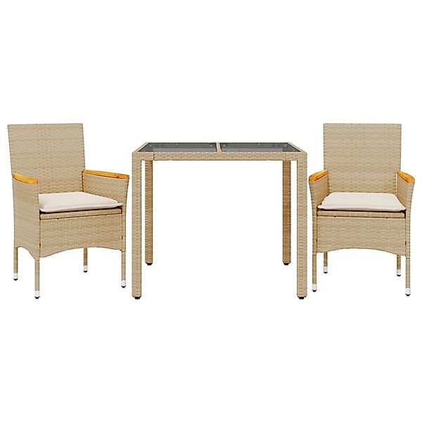 vidaXL 3-Tlg Garten-Essgruppe mit Kissen Beige Poly Rattan und Glas 3278657 günstig online kaufen