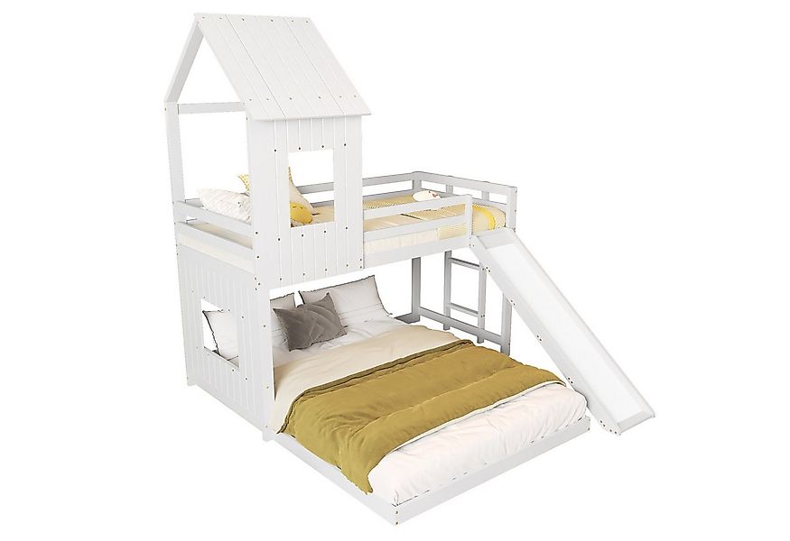 Merax Etagenbett, Kinderbett 90x200cm mit Unterbett 140x200cm, Hochbett Sto günstig online kaufen