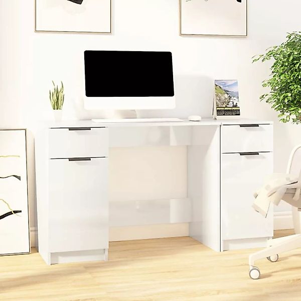 Vidaxl Schreibtisch Mit Beistellschrank Hochglanz-weiß Holzwerkstoff günstig online kaufen