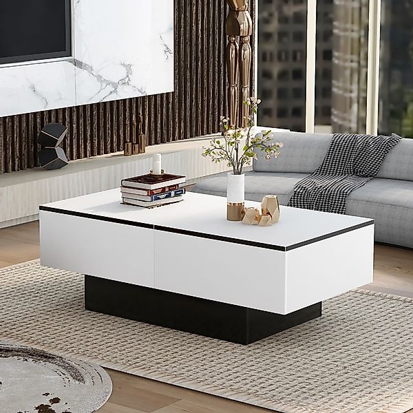 Hochglanz Sofatisch mit ausziehbarem Tisch und Stauraum, 102x60x40 cm, Weiß günstig online kaufen
