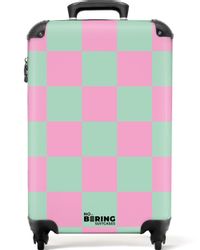 NoBoringSuitcases.com© Hartschalen-Trolley Rosa mit türkisem Schachbrettmus günstig online kaufen