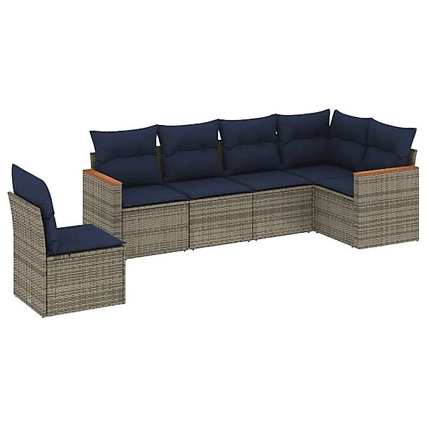 vidaXL 6-Tlg Gartensofa-Set mit Kissen Grau Polyrattan 3226019 günstig online kaufen