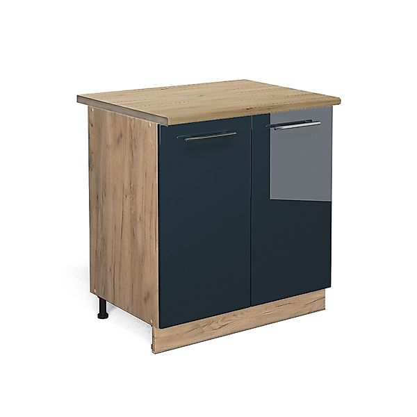 Vicco Spülenunterschrank Fame-Line Dunkelblau Hochglanz/Goldkraft Eiche 80 günstig online kaufen