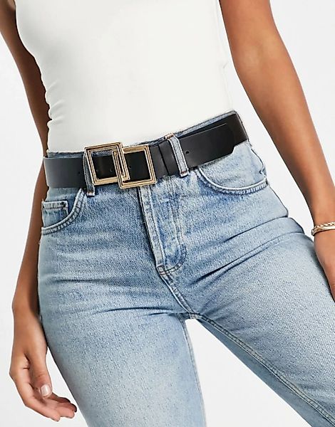 ASOS DESIGN – Taillen-, Hüft- und Jeansgürtel in Schwarz mit zwei eckigen S günstig online kaufen
