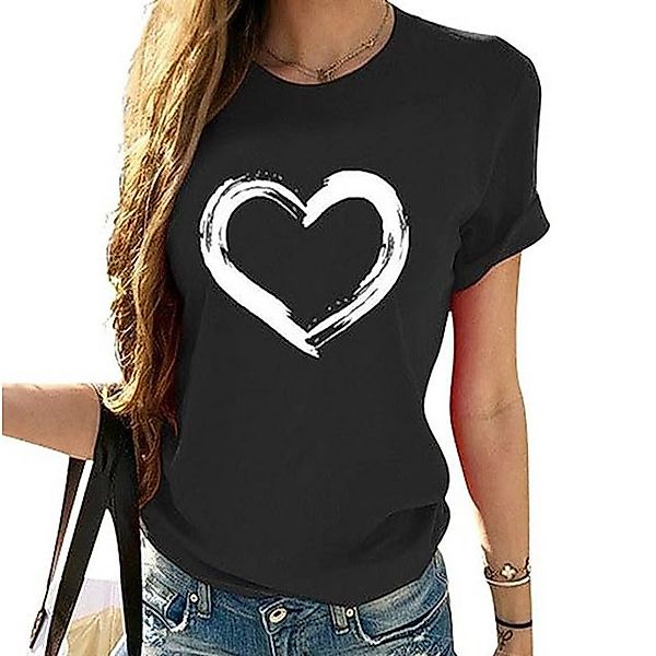 Candyse T-Shirt Frauen Herz T Shirt Rundhals T Shirt Kurzarm Top Sommer T S günstig online kaufen